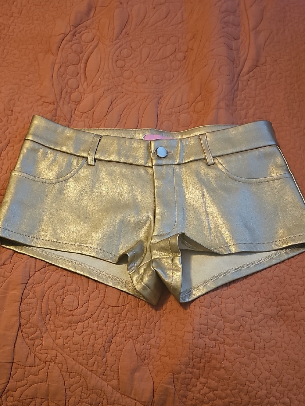 Edikted Metallic Gold Low-Rise Jean Shorts